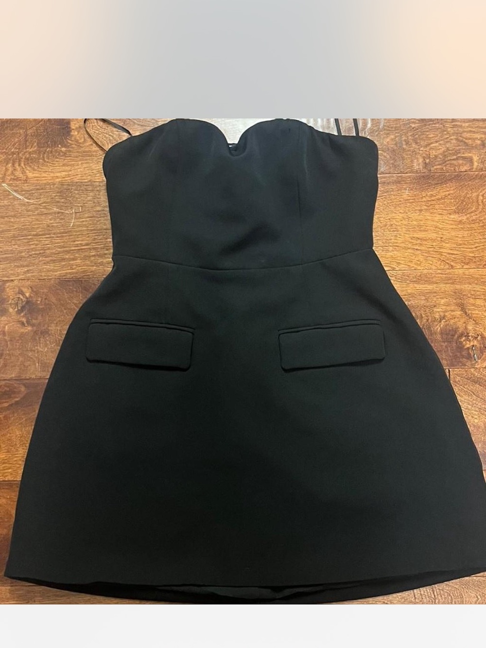 Strapless Black Mini Dress with Flap Pocket Detail
